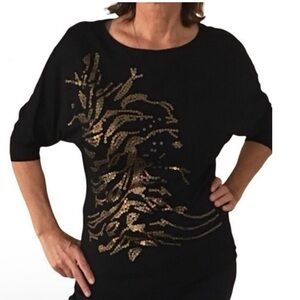 CAbi Black Top with Gold Sequin Accents